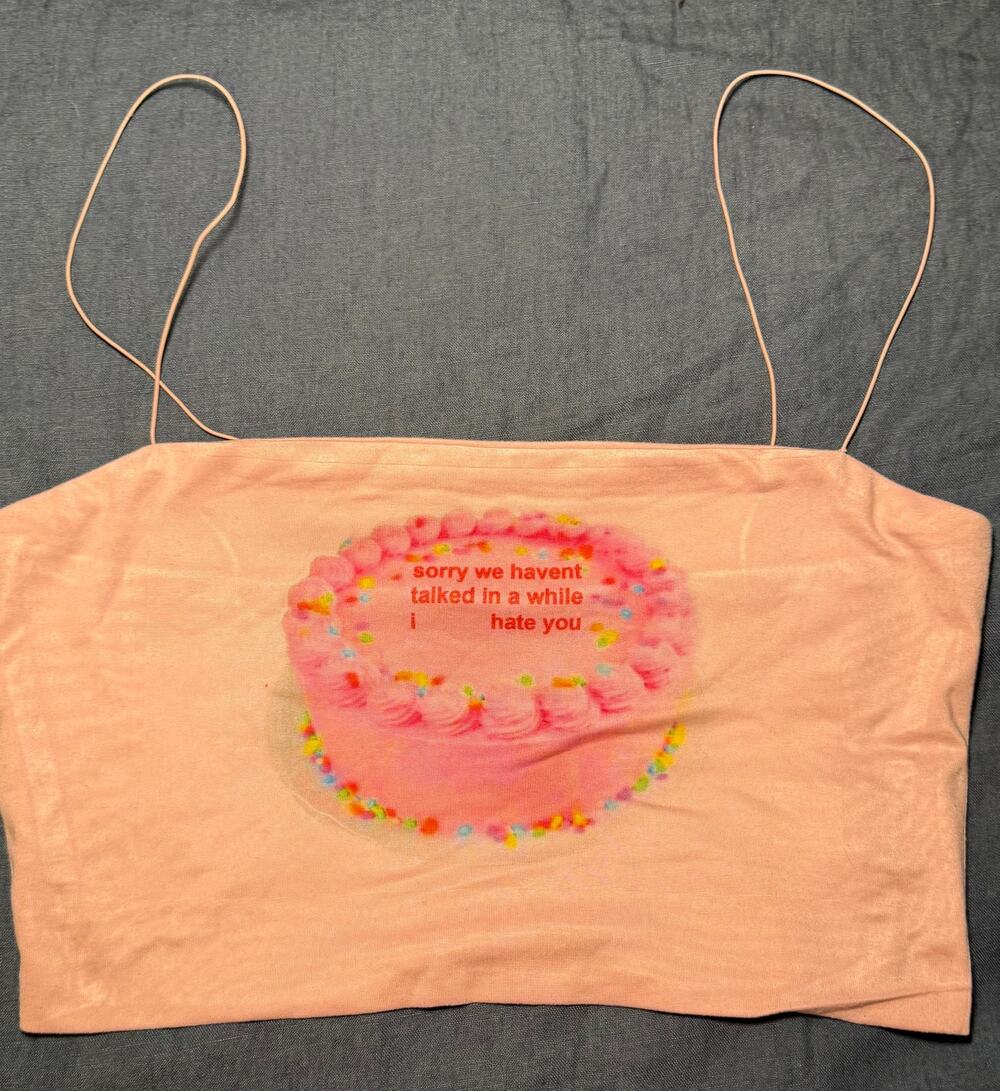 Pink “Sorry We Haven't Talked” Graphic Crop Tank Size S